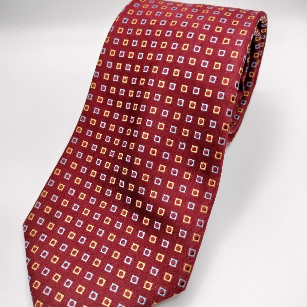 Tom James Silk Necktie Tie Elegant Red Geometric Square Patterned Fl Tall Man